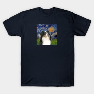 Starry Night by Van Gogh with an Australian Shepeherd T-Shirt